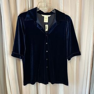 Max Studio Blue Button front Velour Top size Large